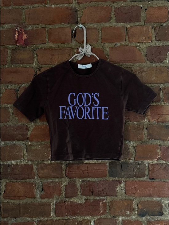 praying Tops - Women's Brown Crop Tee with Purple 'GOD'S FAVORITE' Graphic